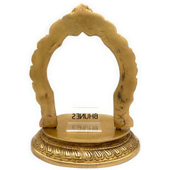 Brass Pooja Chowki with Prabhavali, Handcrafted Mandir Chowki Pedestal for Idol, Puja Stand, Ritual Puja Bajot, Home Temple Decor, Traditional Brass Altar,Gold, 8.5 Inch, 1 Piece