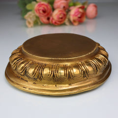 Brass Chowki Bajot Peetha Aasan for Pooja, Handmade Singhasan Stand for Kalash, Deity, Idols, Traditional Mandir Pedestal Platform for Temple & Home Decor, Gold, 1.5 Inch, 1 Piece