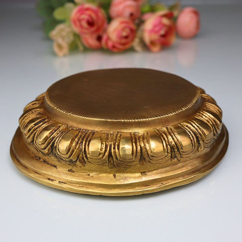 Brass Chowki Bajot Peetha Aasan for Pooja, Handmade Singhasan Stand for Kalash, Deity, Idols, Traditional Mandir Pedestal Platform for Temple & Home Decor, Gold, 1.5 Inch, 1 Piece