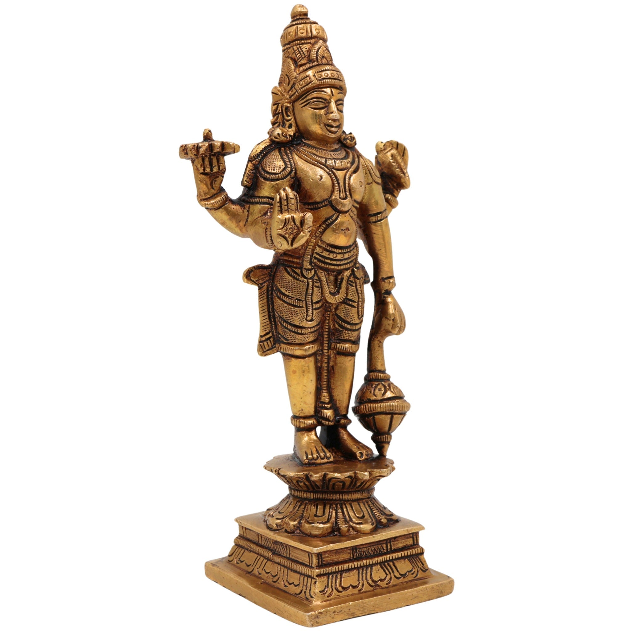 Brass Vishnu Idol | Narayana Murti | Venkateswara Balaji Statue | Govinda Padmanabha Murti | Narayana Pooja Idol | Home Decor & Spiritual Gift, Gold, 7 Inch, 1 Piece