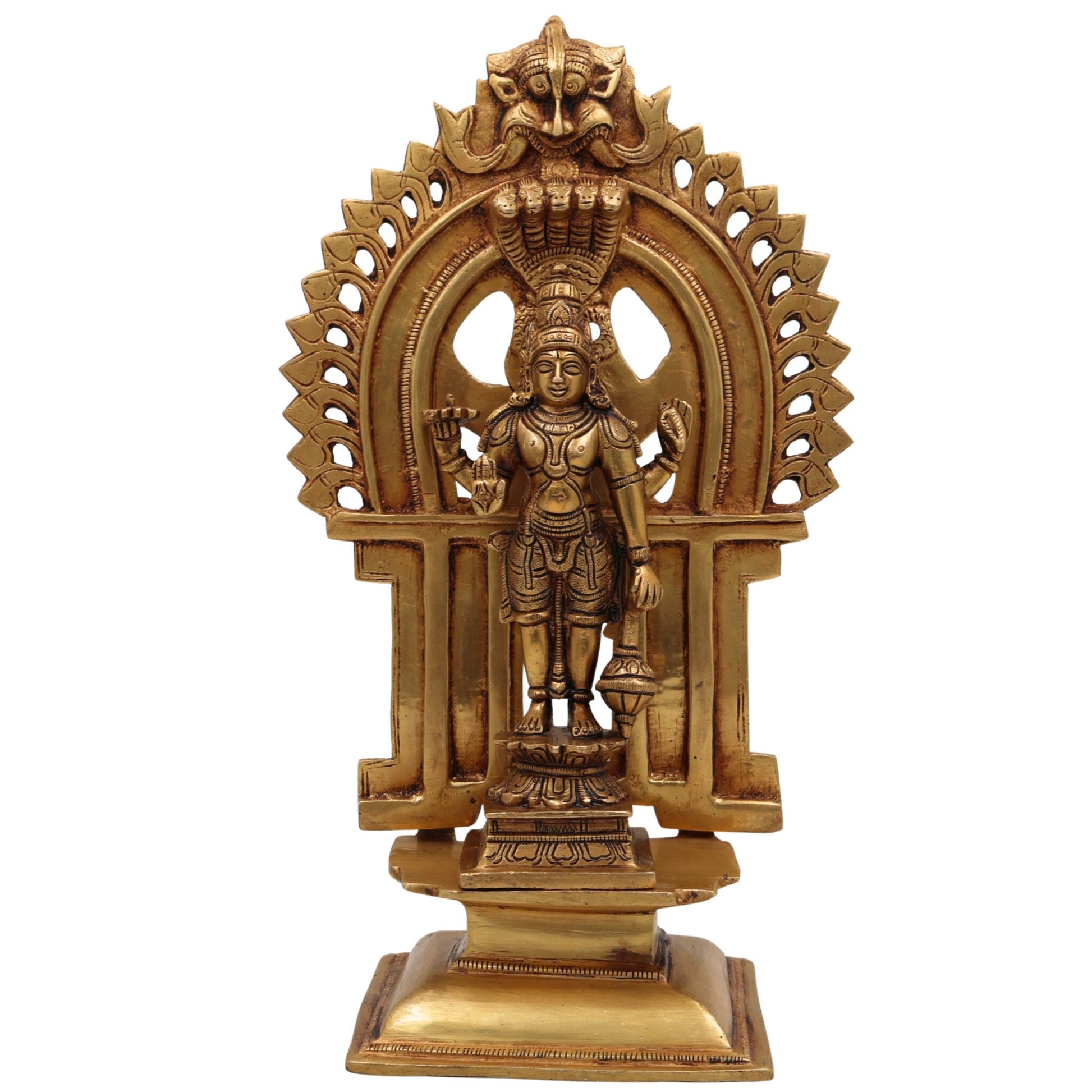 Brass Vishnu Idol with Prabhavali | Narayana Murti | Govinda Statue | Lakshminarayan Balaji Srinivasa Jagannath Ranganatha,Gold, 11.5 Inch, 1 Piece