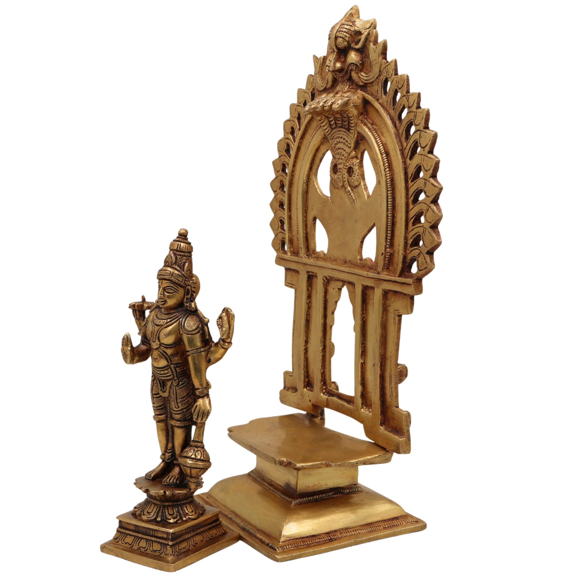 Brass Vishnu Idol with Prabhavali | Narayana Murti | Govinda Statue | Lakshminarayan Balaji Srinivasa Jagannath Ranganatha,Gold, 11.5 Inch, 1 Piece