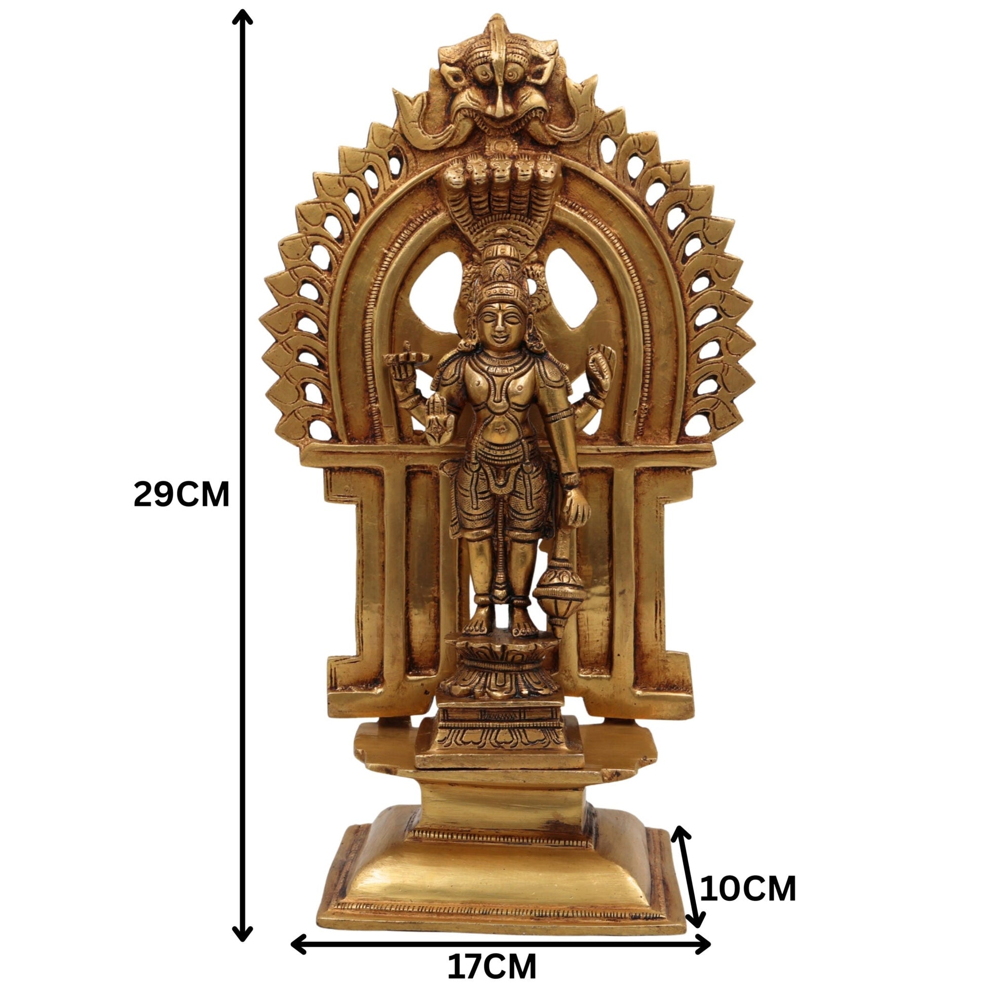 Brass Vishnu Idol with Prabhavali | Narayana Murti | Govinda Statue | Lakshminarayan Balaji Srinivasa Jagannath Ranganatha,Gold, 11.5 Inch, 1 Piece