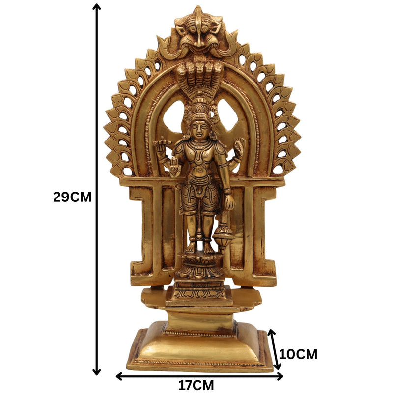 Brass Vishnu Idol with Prabhavali | Narayana Murti | Govinda Statue | Lakshminarayan Balaji Srinivasa Jagannath Ranganatha,Gold, 11.5 Inch, 1 Piece