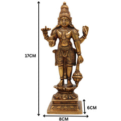 Brass Vishnu with Sridevi Bhudevi Idol | Sri Venkateswara Narayana Murti | Keshava Srinivasa Padmanabha Vigraham for Pooja & Home Decor | Handcrafted Brass Statue, Gold, 7 Inch, 1 Piece