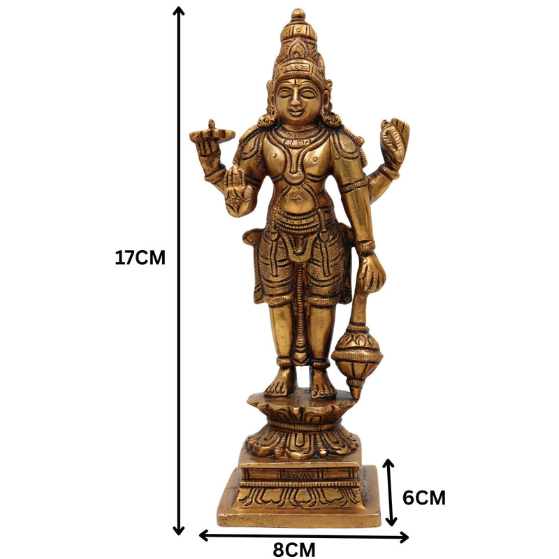 Brass Vishnu with Sridevi Bhudevi Idol | Sri Venkateswara Narayana Murti | Keshava Srinivasa Padmanabha Vigraham for Pooja & Home Decor | Handcrafted Brass Statue, Gold, 7 Inch, 1 Piece