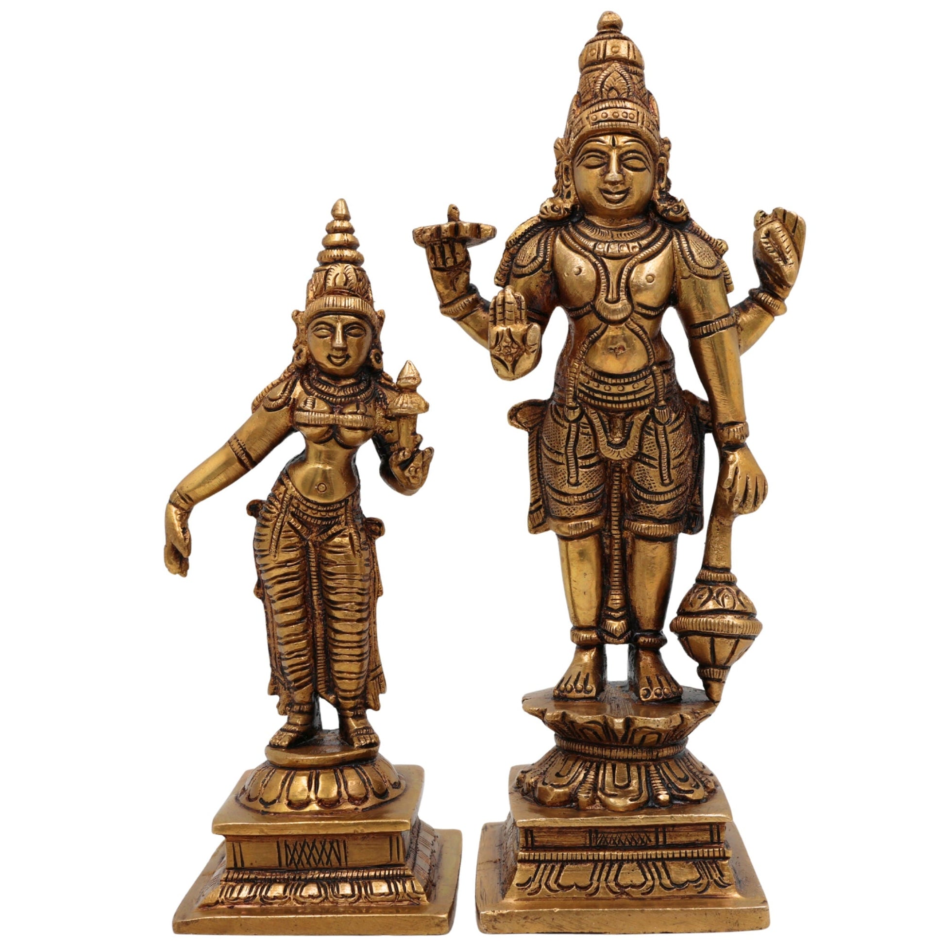 Brass Vishnu Lakshmi Idol on Adishesha | Anantashayana Vishnu Murti | Lakshmi Narayan Statue for Home Puja, Temple Decor & Spiritual Gift | Padmanabha Swamy Showpiece, Gold, 7 Inch, 1 Piece