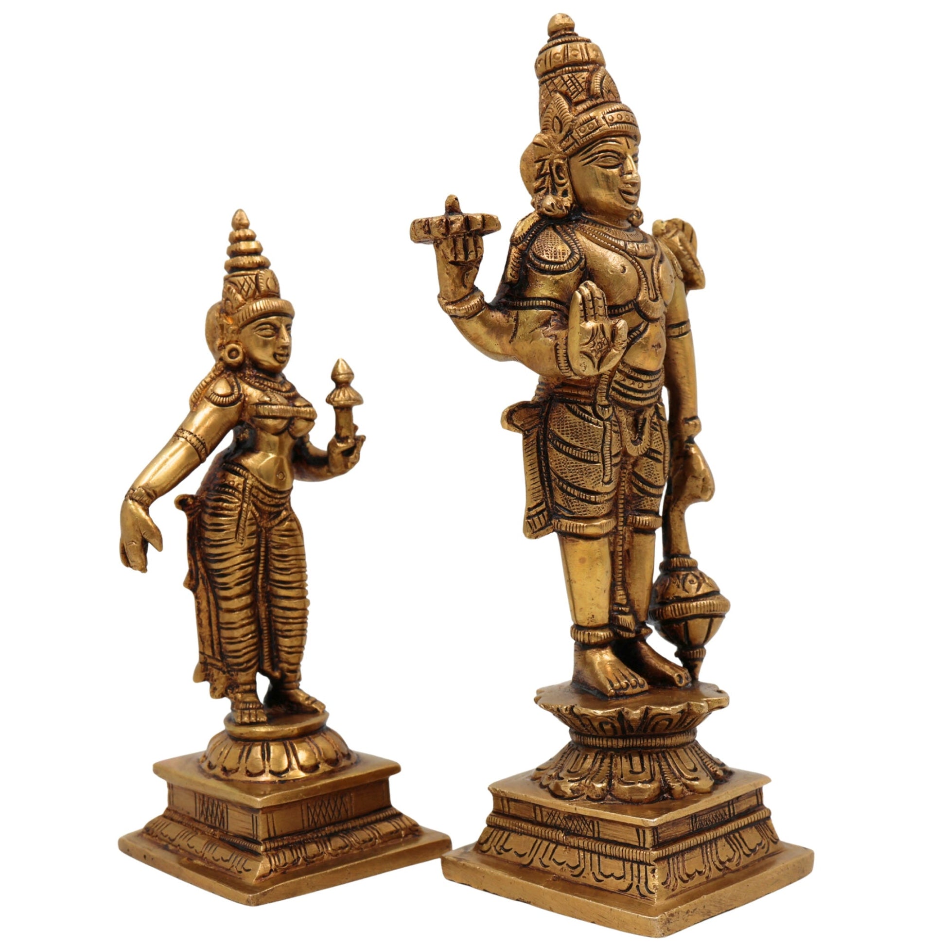 Brass Vishnu Lakshmi Idol on Adishesha | Anantashayana Vishnu Murti | Lakshmi Narayan Statue for Home Puja, Temple Decor & Spiritual Gift | Padmanabha Swamy Showpiece, Gold, 7 Inch, 1 Piece