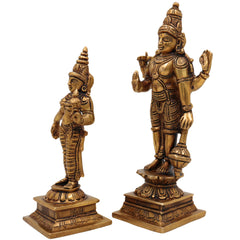Brass Vishnu Lakshmi Idol on Adishesha | Anantashayana Vishnu Murti | Lakshmi Narayan Statue for Home Puja, Temple Decor & Spiritual Gift | Padmanabha Swamy Showpiece, Gold, 7 Inch, 1 Piece