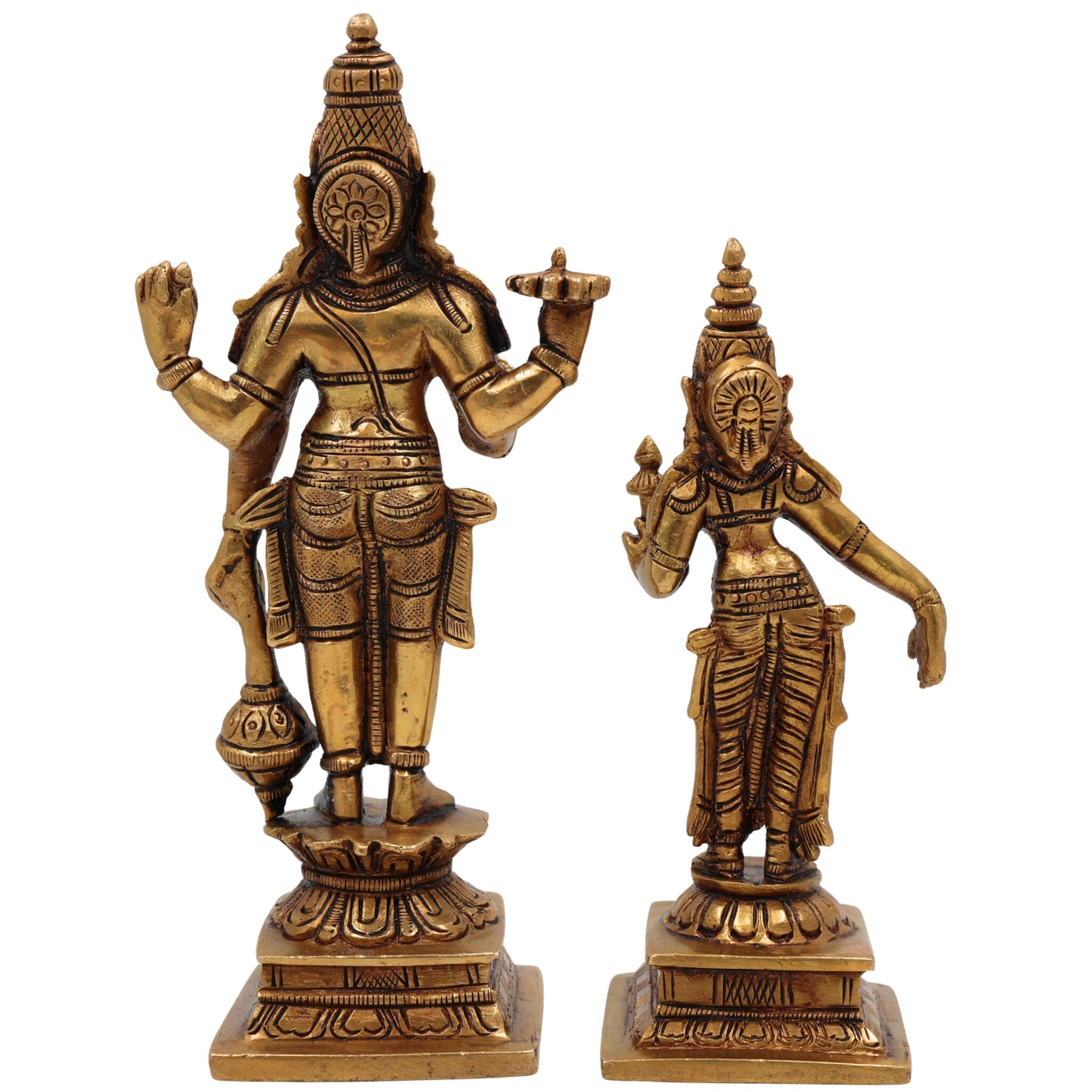 Brass Vishnu Lakshmi Idol on Adishesha | Anantashayana Vishnu Murti | Lakshmi Narayan Statue for Home Puja, Temple Decor & Spiritual Gift | Padmanabha Swamy Showpiece, Gold, 7 Inch, 1 Piece