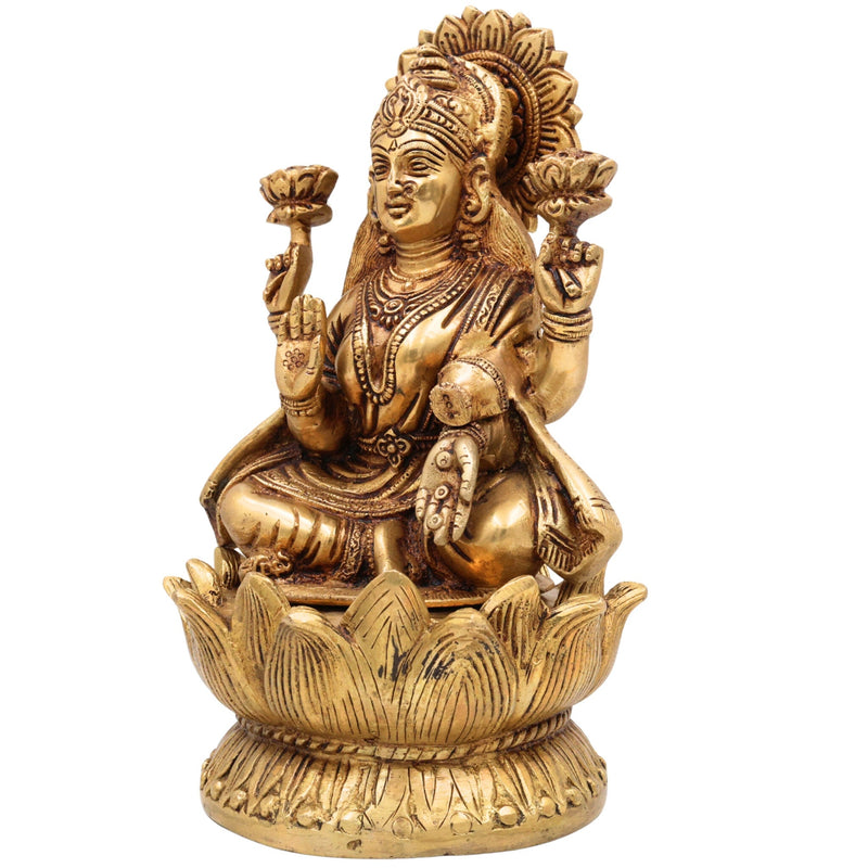 Brass Lakshmi Idol – Mahalakshmi | Kamala Devi | Shri Laxmi Murti for Pooja, Temple & Home Decor,Gold, 11 Inch, 1 Piece