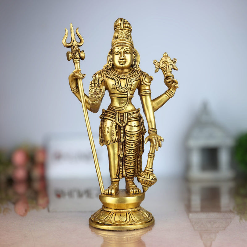 Brass Harihara Idol,  Shankaranarayana Vishnu Shiva Murti, Handmade Peetal Pittal Pital Sculpture, Gold, 11 Inch, 1 Piece