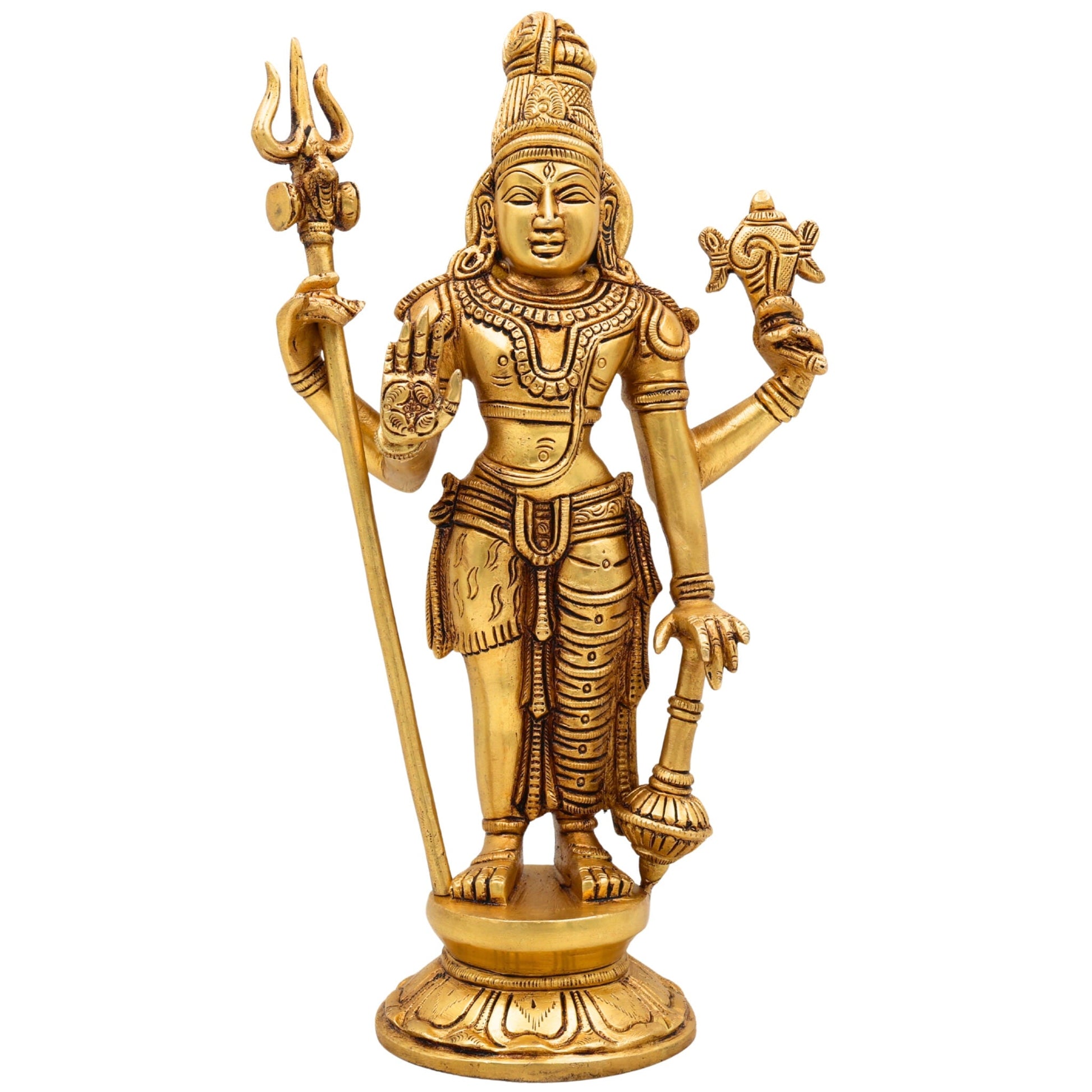 Brass Harihara Idol,  Shankaranarayana Vishnu Shiva Murti, Handmade Peetal Pittal Pital Sculpture, Gold, 11 Inch, 1 Piece