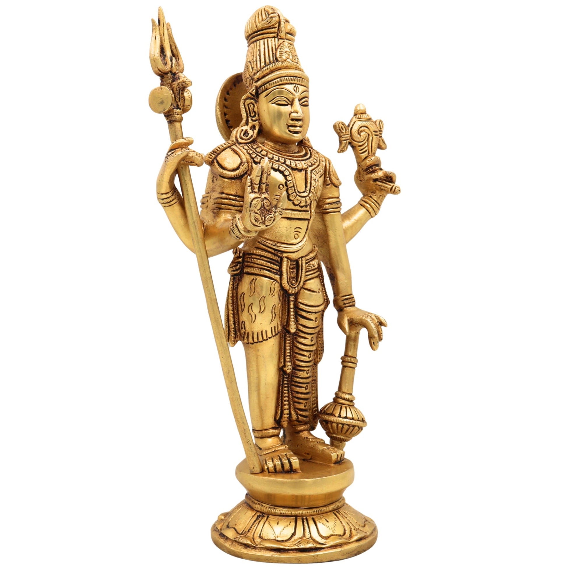 Brass Harihara Idol,  Shankaranarayana Vishnu Shiva Murti, Handmade Peetal Pittal Pital Sculpture, Gold, 11 Inch, 1 Piece