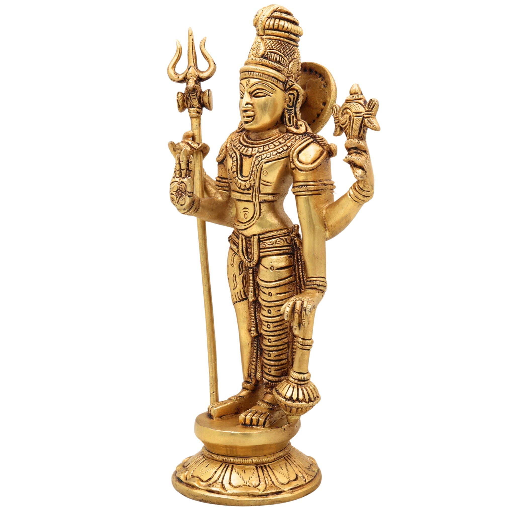 Brass Harihara Idol,  Shankaranarayana Vishnu Shiva Murti, Handmade Peetal Pittal Pital Sculpture, Gold, 11 Inch, 1 Piece
