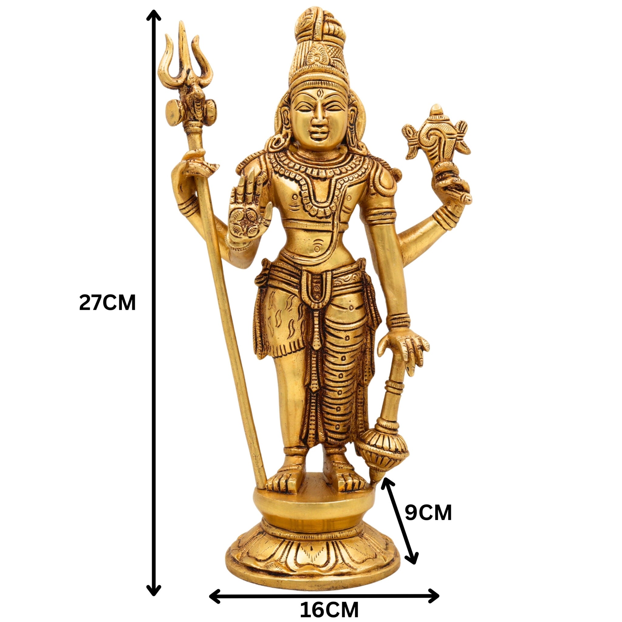 Brass Harihara Idol,  Shankaranarayana Vishnu Shiva Murti, Handmade Peetal Pittal Pital Sculpture, Gold, 11 Inch, 1 Piece