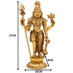 Brass Harihara Idol,  Shankaranarayana Vishnu Shiva Murti, Handmade Peetal Pittal Pital Sculpture, Gold, 11 Inch, 1 Piece