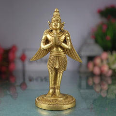 Brass Garuda Deva Idol – Vishnu Vahana | Suparna Pakshiraja Khageshwara Murti for Pooja, Decor & Gifting, Gold, 7.5 Inch, 1 Piece