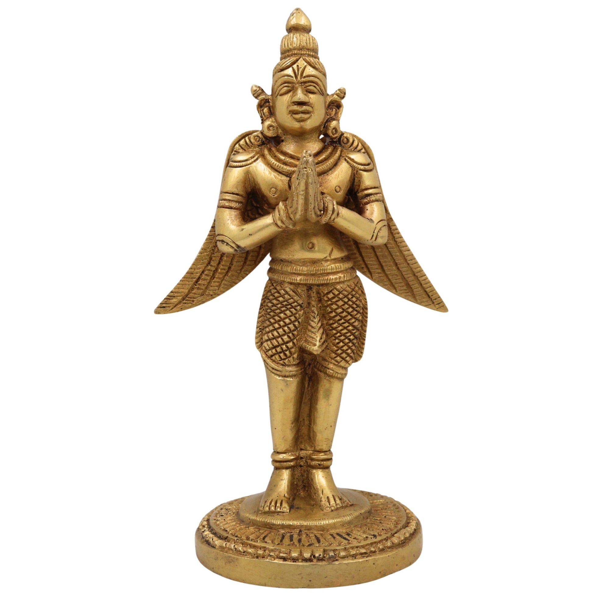 Brass Garuda Deva Idol – Vishnu Vahana | Suparna Pakshiraja Khageshwara Murti for Pooja, Decor & Gifting, Gold, 7.5 Inch, 1 Piece