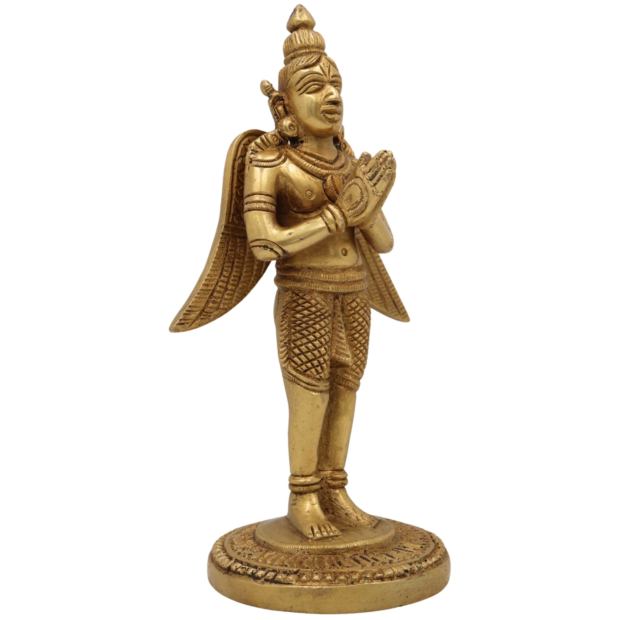 Brass Garuda Deva Idol – Vishnu Vahana | Suparna Pakshiraja Khageshwara Murti for Pooja, Decor & Gifting, Gold, 7.5 Inch, 1 Piece