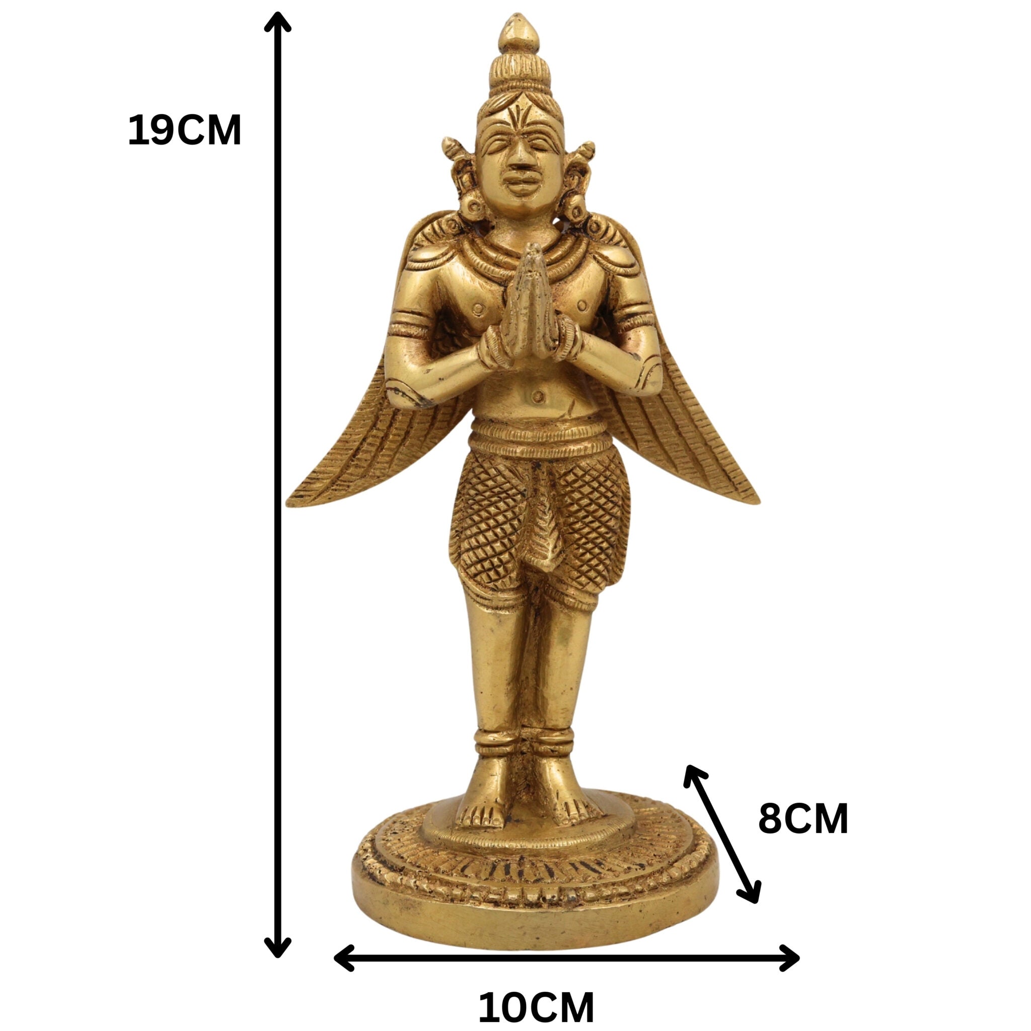 Brass Garuda Deva Idol – Vishnu Vahana | Suparna Pakshiraja Khageshwara Murti for Pooja, Decor & Gifting, Gold, 7.5 Inch, 1 Piece