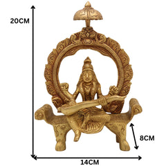 Brass Saraswati Idol Peetal Sharada Devi Statue Vani Vagdevi Murti for Pooja Room Home Temple Decor, Gold, 8 Inch, 1 Piece
