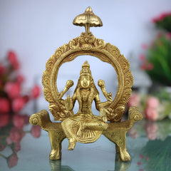 Brass Mahalakshmi Idol with Prabhavali | Shri Lakshmi Devi Murti for Pooja, Padmavati Laxmi Statue for Home Temple & Gifts, Gold, 8 Inch, 1 Piece