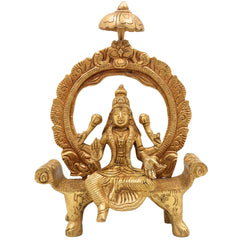 Brass Mahalakshmi Idol with Prabhavali | Shri Lakshmi Devi Murti for Pooja, Padmavati Laxmi Statue for Home Temple & Gifts, Gold, 8 Inch, 1 Piece