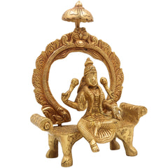 Brass Mahalakshmi Idol with Prabhavali | Shri Lakshmi Devi Murti for Pooja, Padmavati Laxmi Statue for Home Temple & Gifts, Gold, 8 Inch, 1 Piece