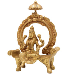 Brass Mahalakshmi Idol with Prabhavali | Shri Lakshmi Devi Murti for Pooja, Padmavati Laxmi Statue for Home Temple & Gifts, Gold, 8 Inch, 1 Piece