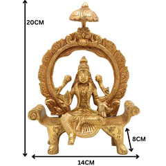 Brass Mahalakshmi Idol with Prabhavali | Shri Lakshmi Devi Murti for Pooja, Padmavati Laxmi Statue for Home Temple & Gifts, Gold, 8 Inch, 1 Piece