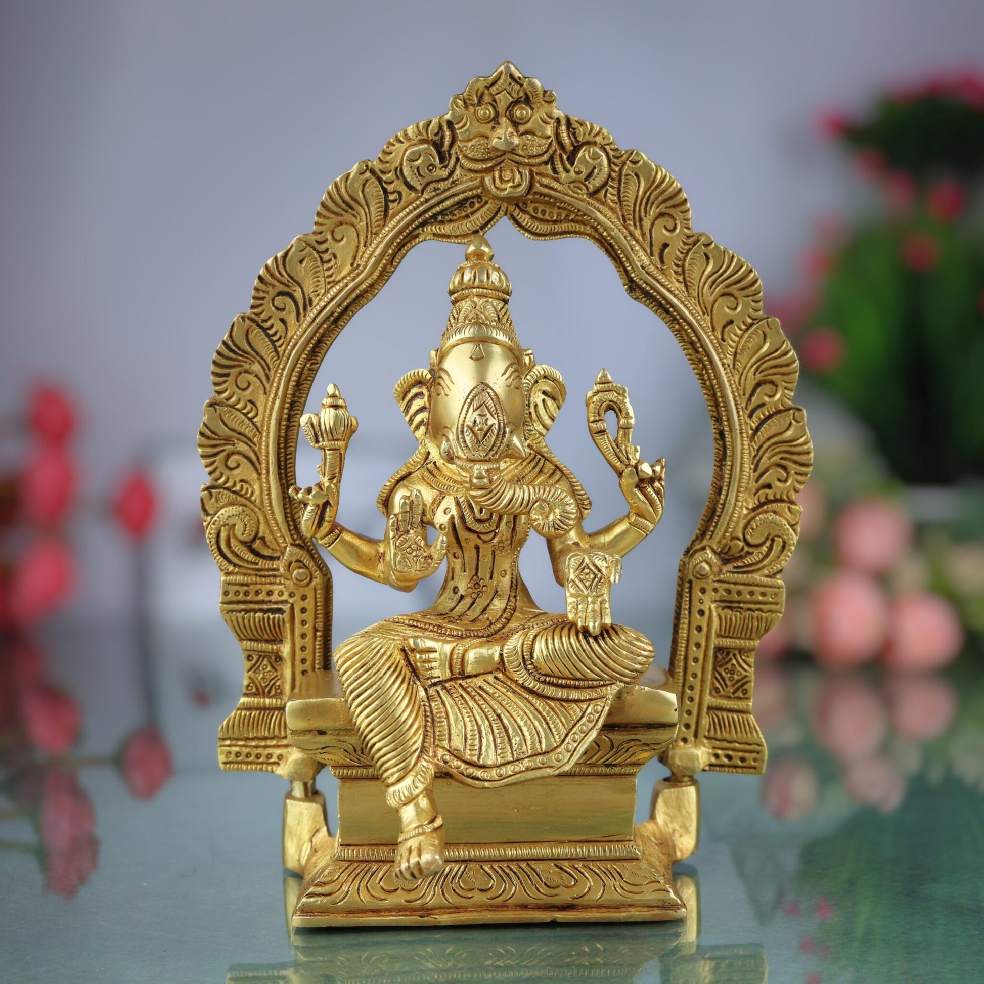 Brass Vinayaki Idol | Female Ganesha Murti | Stri Ganeshani Devi Statue | Pital Gajamukhi Yogini for Puja, Decor & Gifts, Gold, 8 Inch, 1 Piece