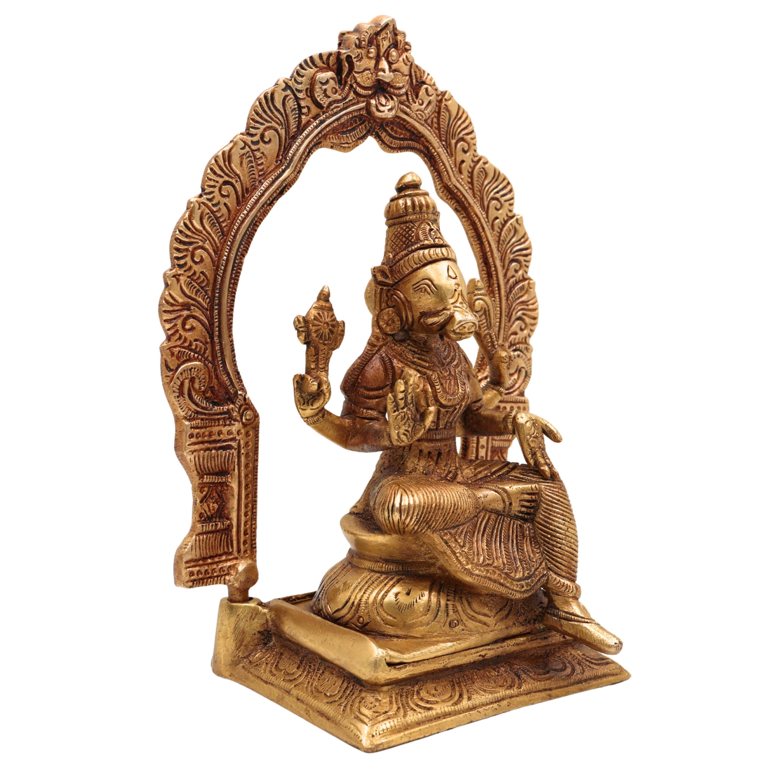 Brass Varahi Amman Idol | Handcrafted Varahi Devi Murti | Maa Varahi Mata Vigraha for Pooja, Home Temple & Decor, Gold, 8 Inch, 1 Piece