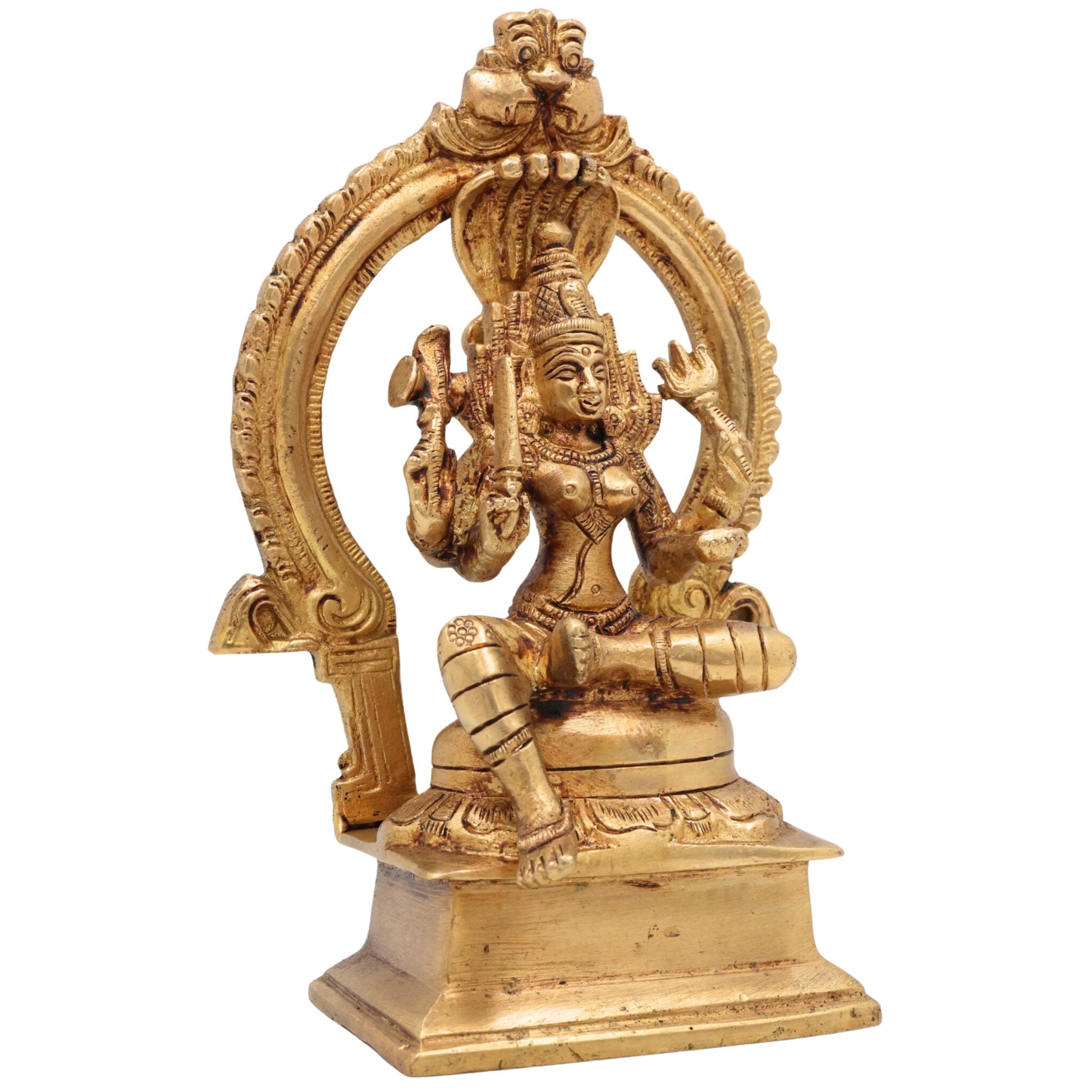 Brass Mariamman Idol Goddess Mariyamman Devi Statue Karumariamman Silai Amman Statues Mariyamma Idols Parvati Murti, Gold, 7 Inch, 1 Piece