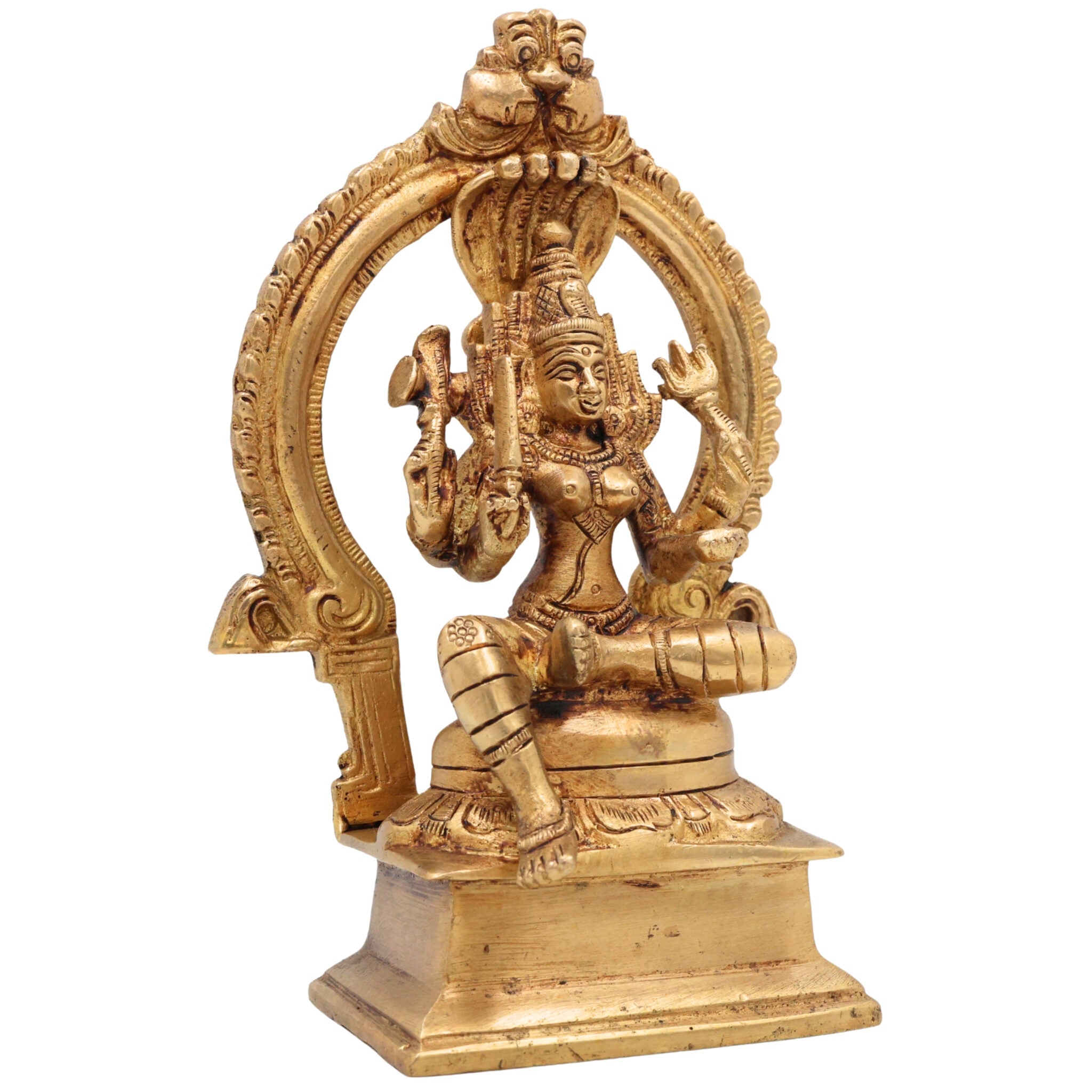 Brass Mariamman Idol Goddess Mariyamman Devi Statue Karumariamman Silai Amman Statues Mariyamma Idols Parvati Murti, Gold, 7 Inch, 1 Piece