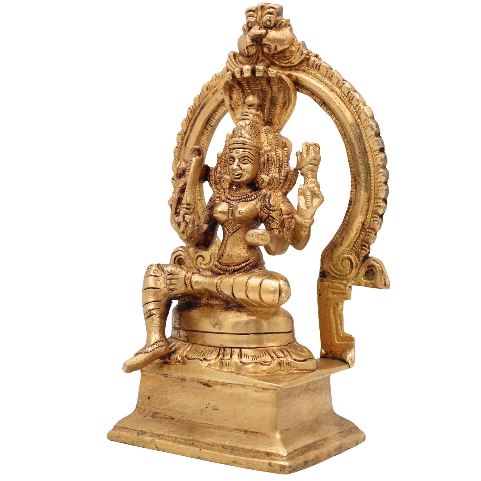 Brass Mariamman Idol Goddess Mariyamman Devi Statue Karumariamman Silai Amman Statues Mariyamma Idols Parvati Murti, Gold, 7 Inch, 1 Piece