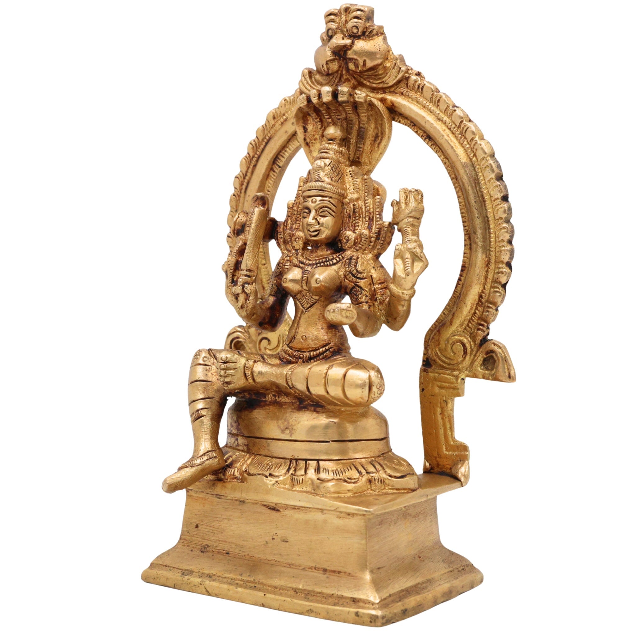 Brass Mariamman Idol Goddess Mariyamman Devi Statue Karumariamman Silai Amman Statues Mariyamma Idols Parvati Murti, Gold, 7 Inch, 1 Piece