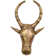 Brass Bull Head Wall Hanging, Nandi Ox Face Sculpture Decor, Gold, 10 Inch, 1 Piece