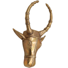 Brass Bull Head Wall Hanging, Nandi Ox Face Sculpture Decor, Gold, 10 Inch, 1 Piece