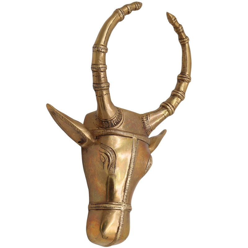 Brass Bull Head Wall Hanging, Nandi Ox Face Sculpture Decor, Gold, 10 Inch, 1 Piece