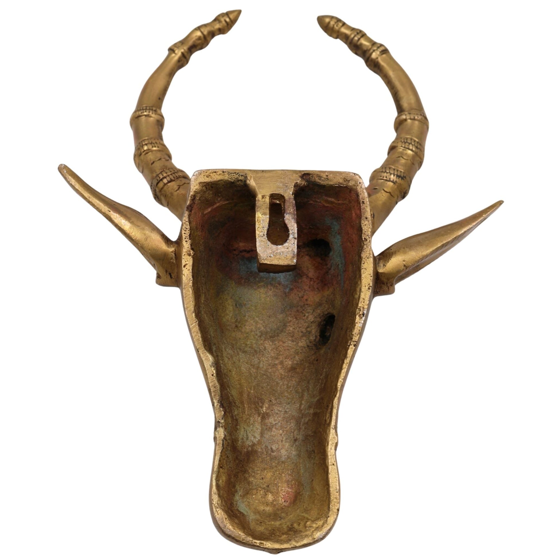 Brass Bull Head Wall Hanging, Nandi Ox Face Sculpture Decor, Gold, 10 Inch, 1 Piece