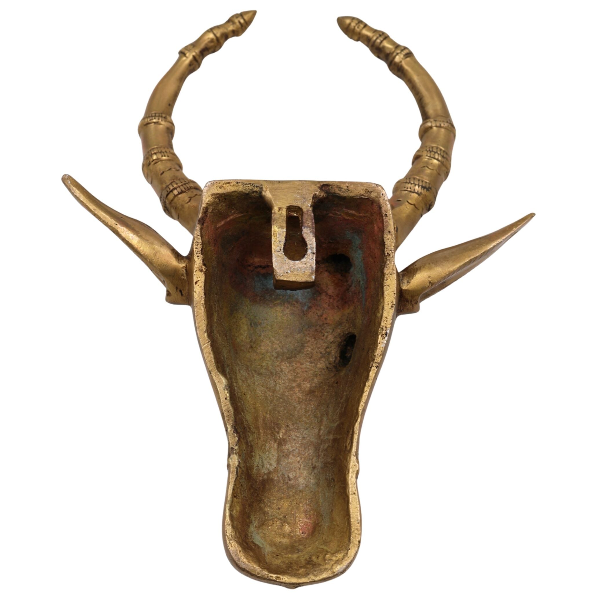 Brass Bull Head Wall Hanging, Nandi Ox Face Sculpture Decor, Gold, 10 Inch, 1 Piece