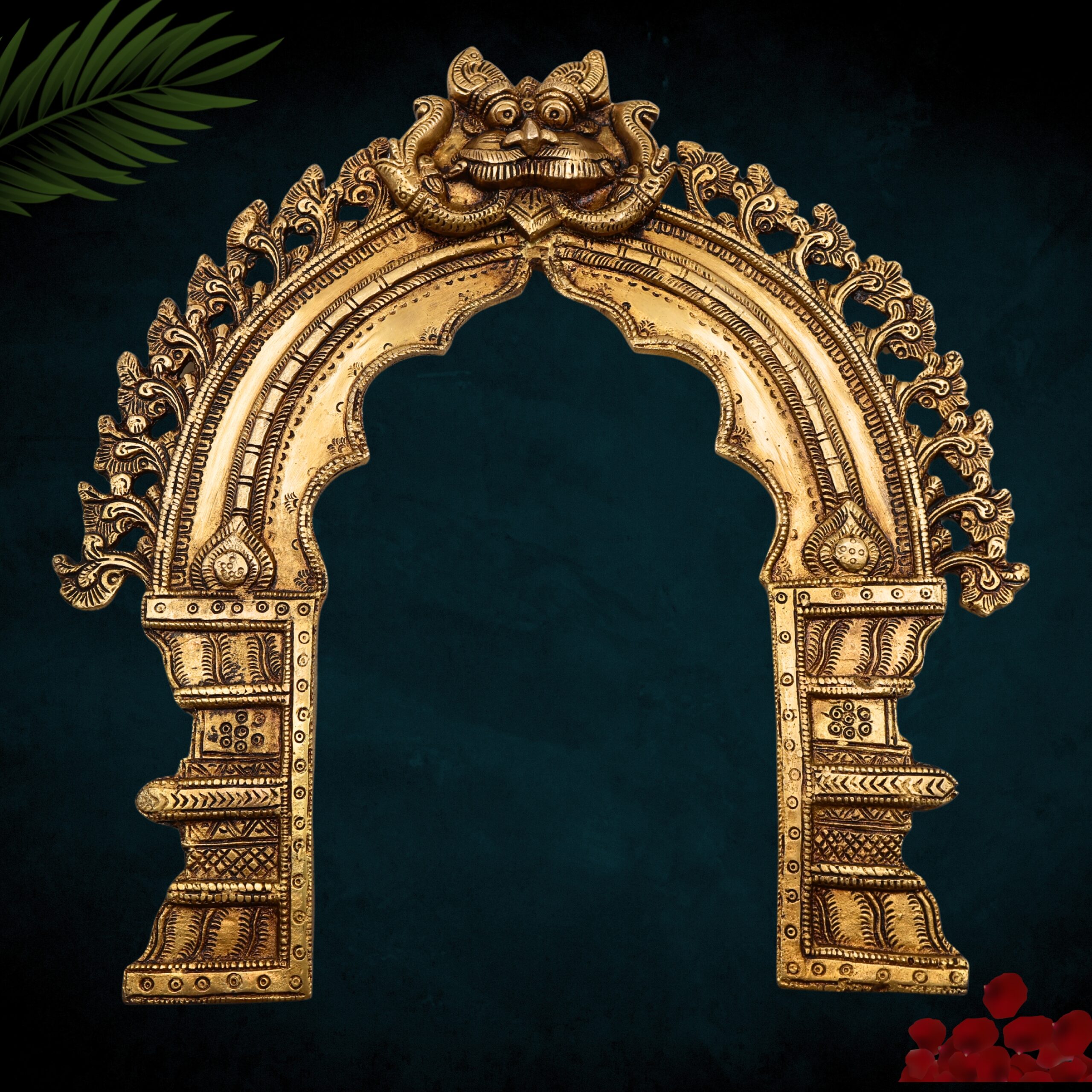Brass Prabhavali Arch Wall Hanging for Temple & Home Decor, Traditional Prabhawali Frame for Deity, Gold Finish, Gold, 14.5 Inch, 1 Piece