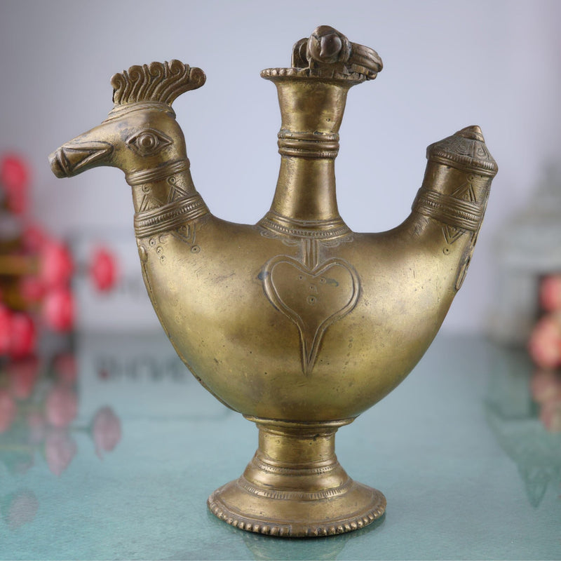 Brass Antique Kamandal | Brass Stoup | Gangajali | Ganga Jali | Pooja Loota | Water Kamandal - Antique Loota | Kamandal, Gold, 9 Inch, 1 Piece
