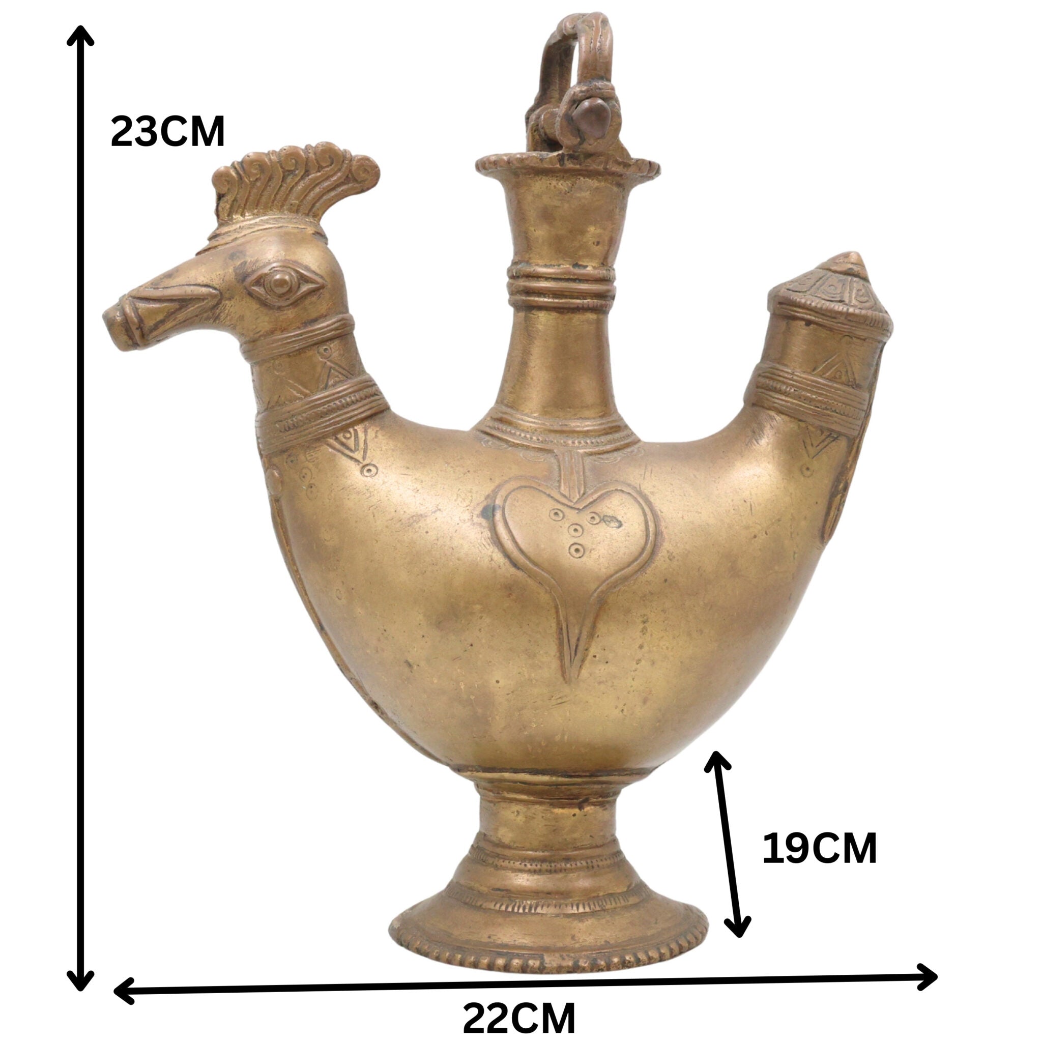 Brass Antique Kamandal | Brass Stoup | Gangajali | Ganga Jali | Pooja Loota | Water Kamandal - Antique Loota | Kamandal, Gold, 9 Inch, 1 Piece