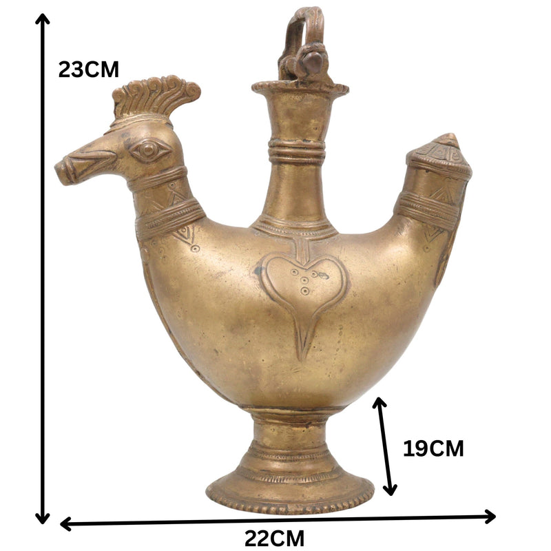 Brass Antique Kamandal | Brass Stoup | Gangajali | Ganga Jali | Pooja Loota | Water Kamandal - Antique Loota | Kamandal, Gold, 9 Inch, 1 Piece