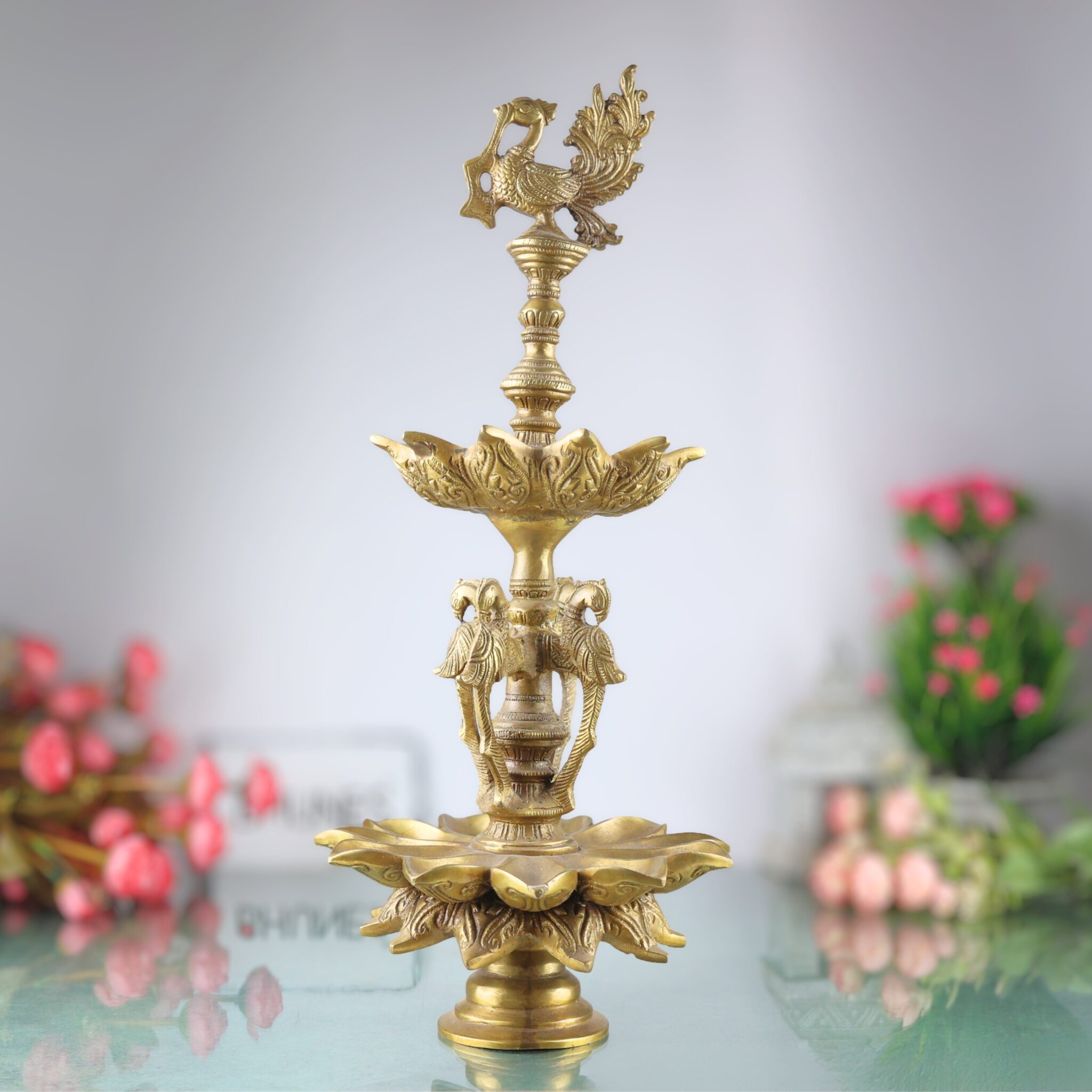 Brass Oil Lamp | Brass Table Lamp| Brass Lamp | Diya | Lamps | Deep | Deepam | Lamps | Lamp | Brass Lamps | Table Lamp, Gold, 19.5 Inch, 1 Piece
