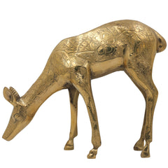 Brass Deer Idol | Mriga, Harin, Maan, Jinka, Blackbuck Statue | Peetal, Pittal, Vellipittalam Showpiece, Gold, 8 Inch, 1 Piece