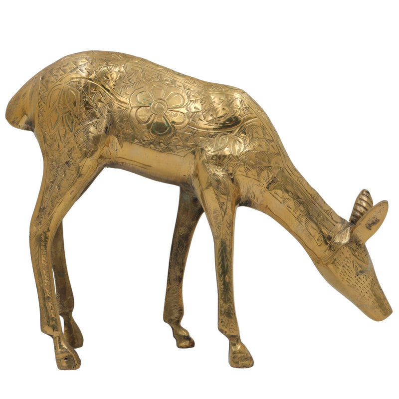 Brass Deer Idol | Mriga, Harin, Maan, Jinka, Blackbuck Statue | Peetal, Pittal, Vellipittalam Showpiece, Gold, 8 Inch, 1 Piece