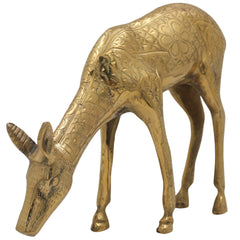 Brass Deer Idol | Mriga, Harin, Maan, Jinka, Blackbuck Statue | Peetal, Pittal, Vellipittalam Showpiece, Gold, 8 Inch, 1 Piece